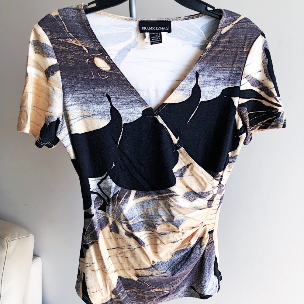 Frank Lyman Design Black Grey Yellow Pattern Top